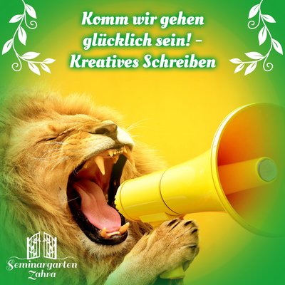 Ein Löwe brüllt in ein Megafon