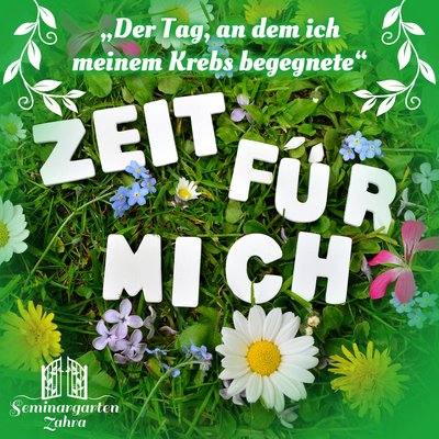 die wörter zeit für mich liegen auf einer blumenwiese